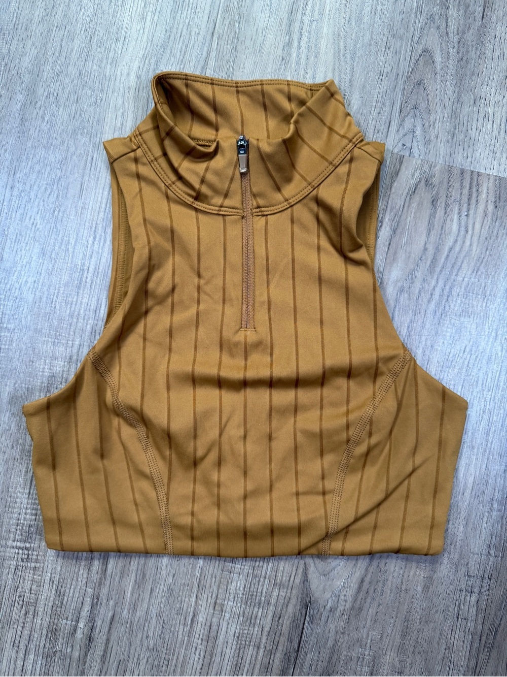 JoyLab High Neck Zip Front Sports Bra - Mustard Pinstripe, Sz Extra Small